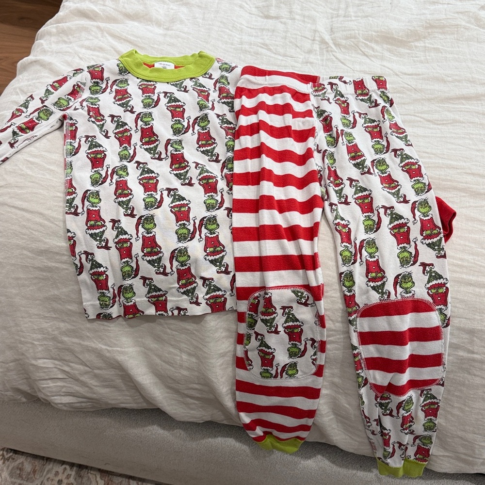 Hanna Andersson Dr. Seuss Grinch Mix It Up Long John Pajama Set Kids Size 6-7